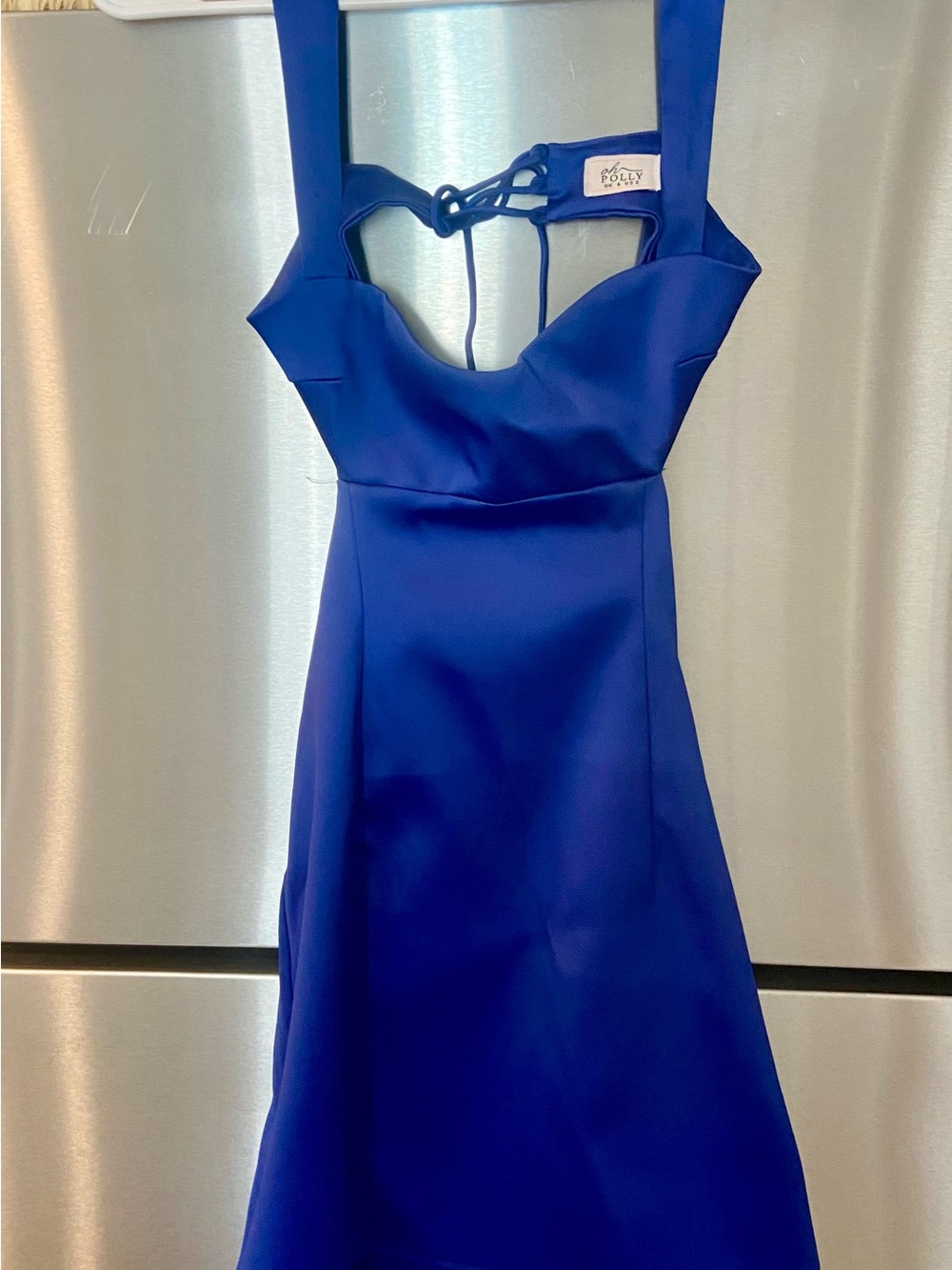 Oh Polly Royal Blue Satin Mini Dress with Cutout Back